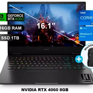 LAPTOP HP OMEN 16-WD0000LA GeForce RTX™ 4060/ I7-13620H/ 16GB/ SSD1TB/ V8GB/ W11H/ 16.1/ 827J9LA